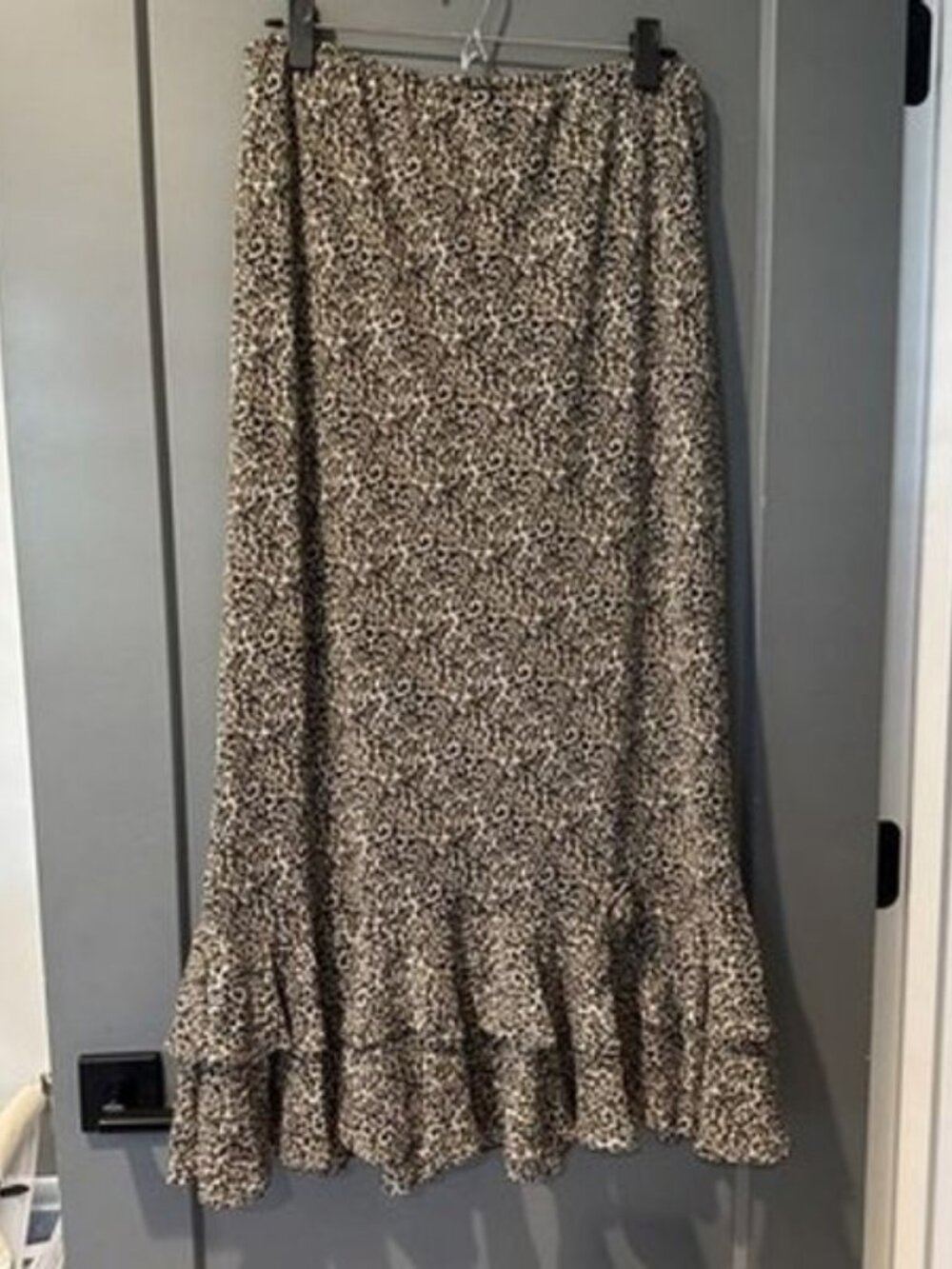 MSK Leopard Tan & Black Print Bodycon Mermaid Frill-hem Midi Skirt Size 14